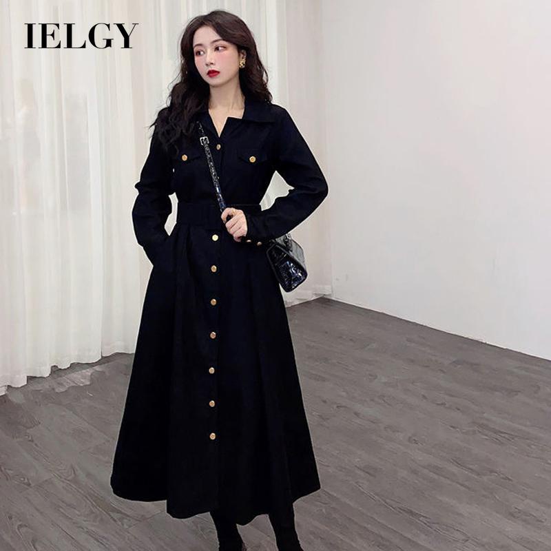 Đầm Ielgy dáng chữ A ôm eo phối hàng nút xinh xắn thời trang cho bạn gái