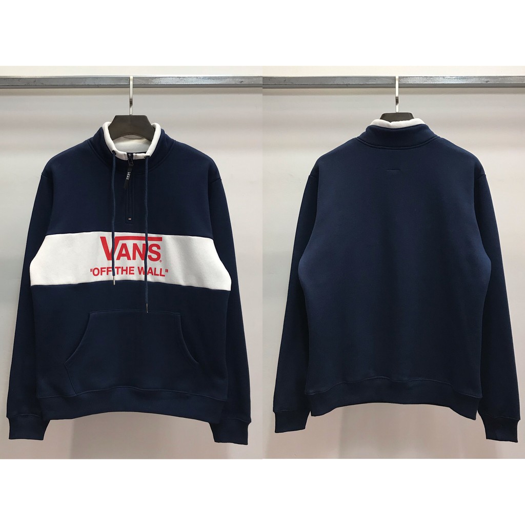 VANS 2020 half high collar zipper chest print plus velvet pullover sweater