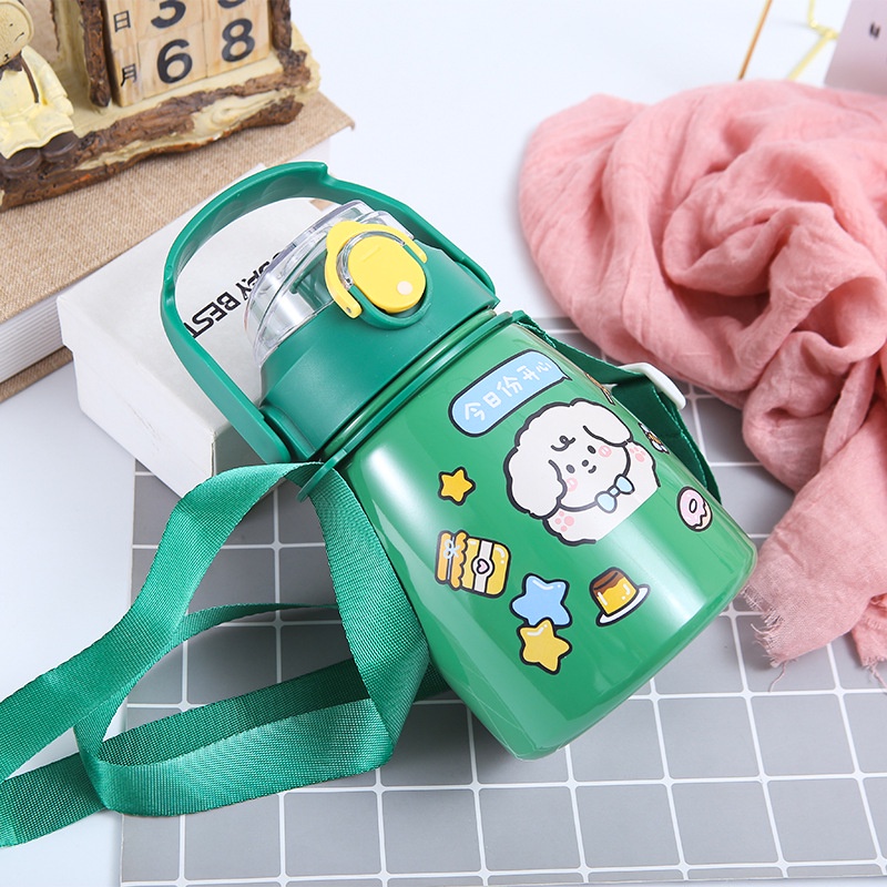 Bình giữ nhiệt 800ml bình nước tặng Sticker trang trí có ống hút inox 304 giữ nhiệt 12h