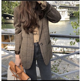 vest dạ nâu hàn quốc