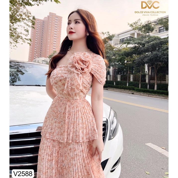 V2588 váy voan hoa nhí 3 tầng