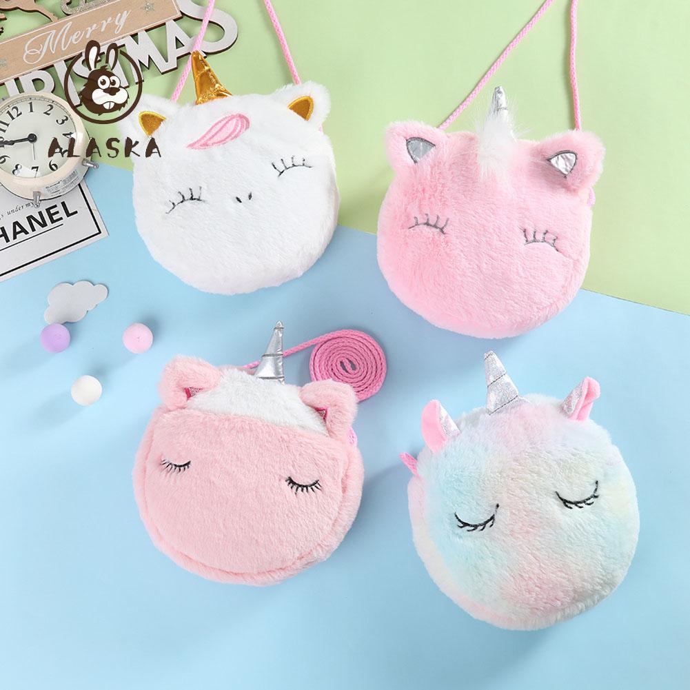 Túi Đeo Chéo Nhồi Bông Hình Kì Lân Hoạt Hình Có Khóa Kéo Mini Cho Bé Gái [22-6]