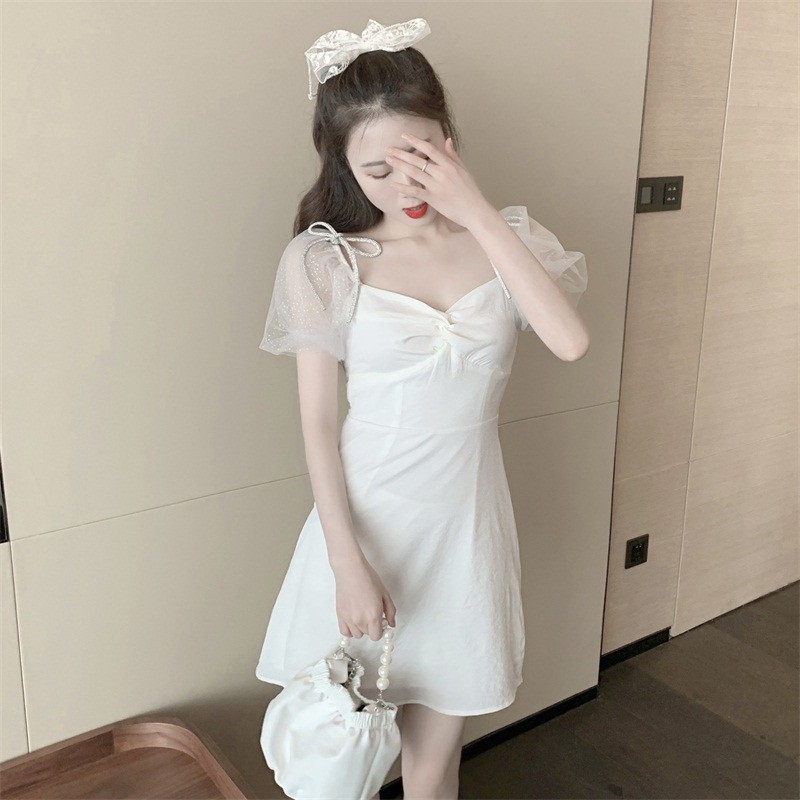 Váy tay bồng thắt nơ xinh xắn đáng yêu váy đi chơi mùa hè