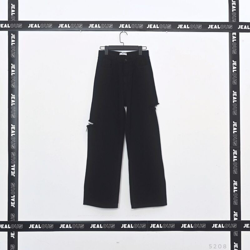 Quần dài denim đen rách 2 bên đùi mác one2 5208