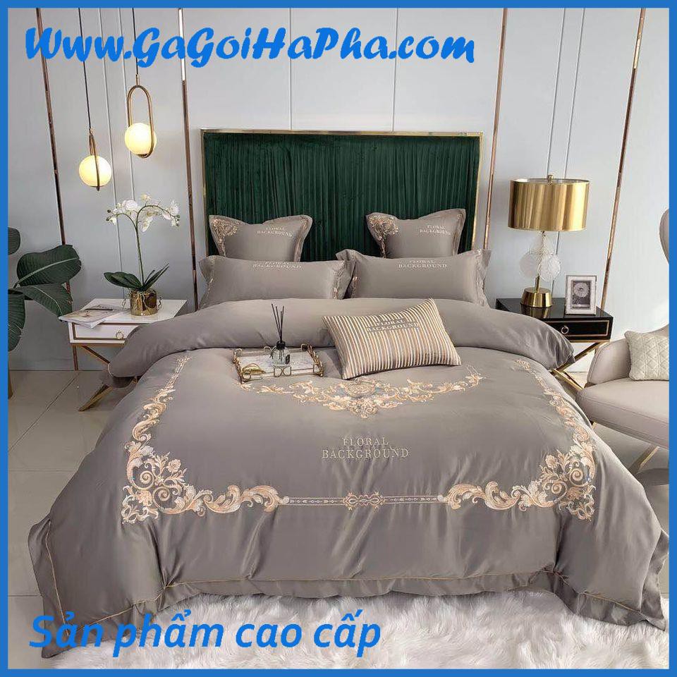 Bộ chăn ga gối lụa hoàng gia Background cao cấp, bộ ga giường lụa cao cấp đẹp