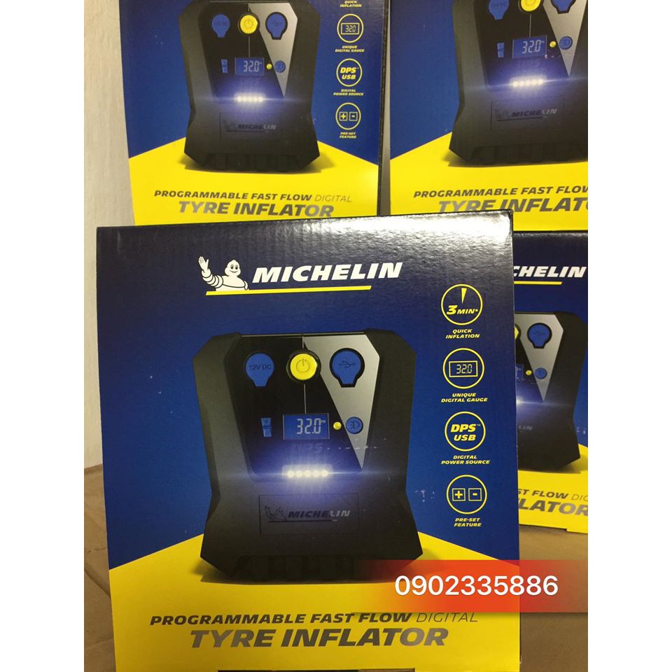 Chính hãng - Bơm lốp Michelin 12266 - Bơm lốp tự ngắt 12v dành cho ô tô và xe máy