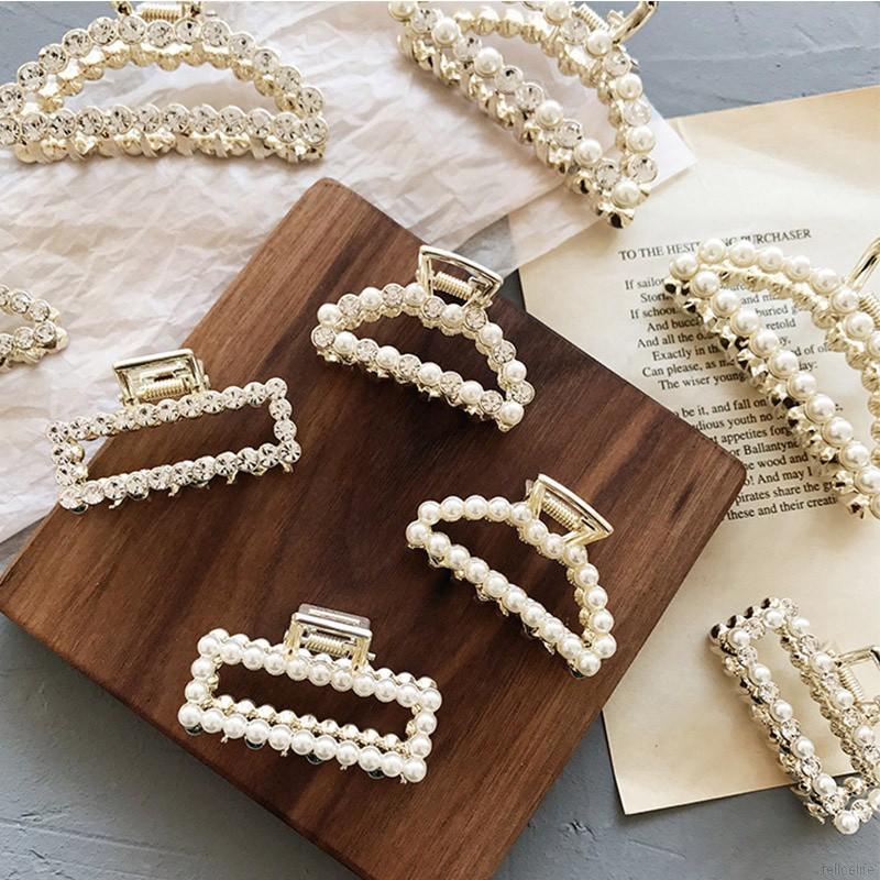 Kẹp tóc móng vuốt đính hạt giả ngọc trai phong cách Hàn Quốc