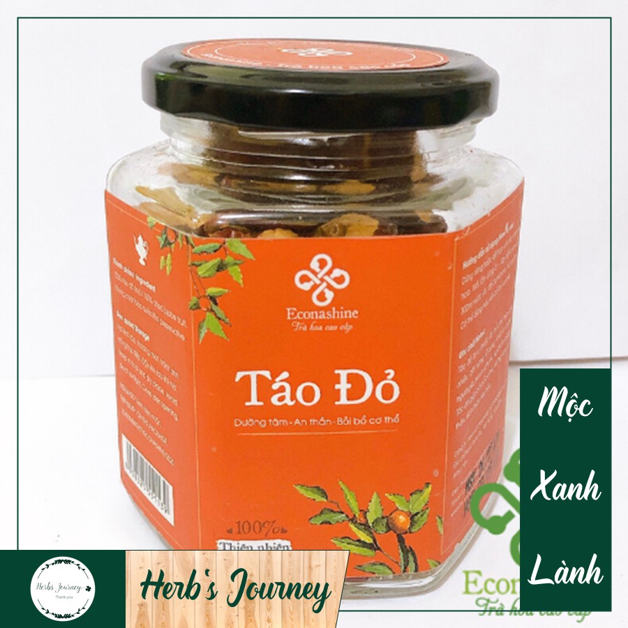 Táo đỏ sấy giòn thái lát - Econashine - Lọ thủy tinh 90g - An thần, kiện tỳ