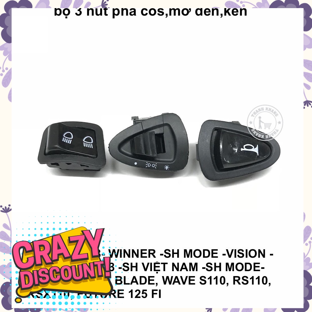 Bộ 3 nút pha cos,nút mở đèn, nút kèn theo xe AIRBLADE 2011-2018,WINNER,SH MODE,VISION,LEAD 006001364 006001363 006001360