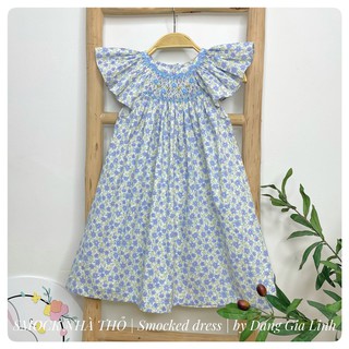 Đầm smock cánh tiên hoa xanh dương