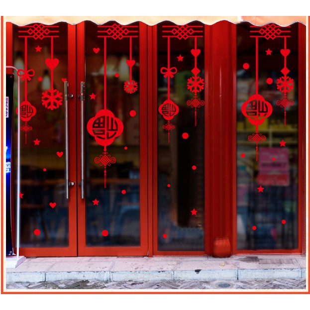 Decal trang trí tết - Rèm dây chữ bảng hỷ bầu kèm chữ HPNY