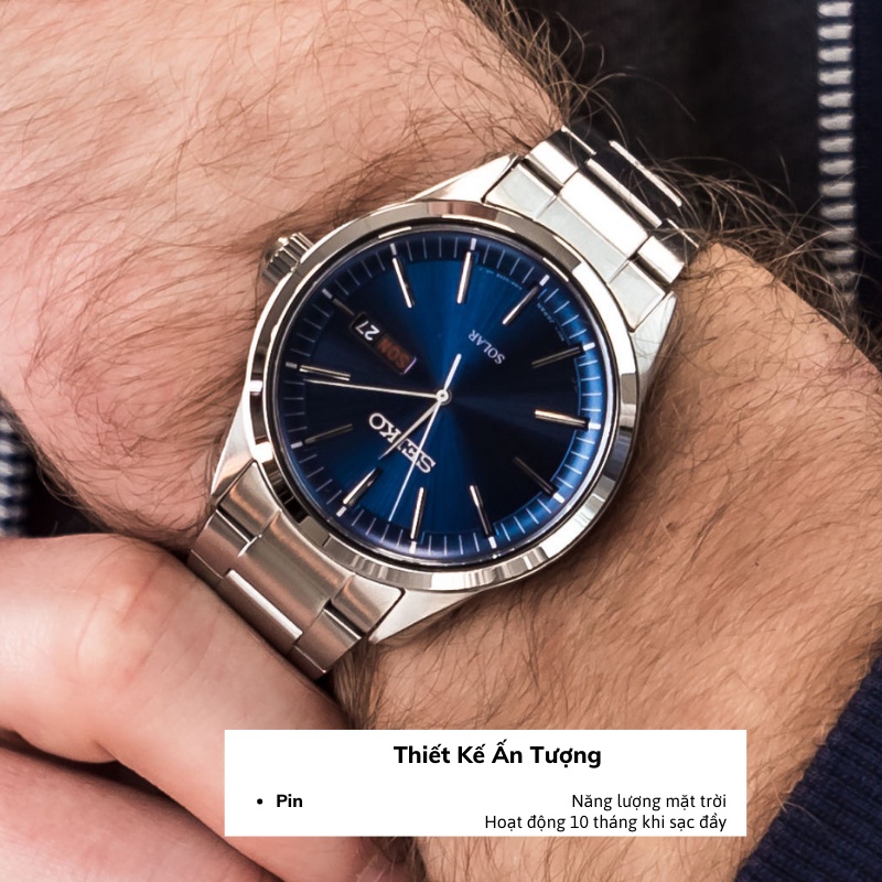 Đồng hồ Seiko Solar SNE52 nam pin năng lượng mặt trời mặt kính sapphire chống nước 10 ATM dây thép cao cấp chính hãng
