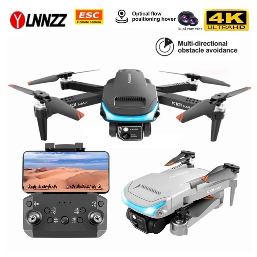 【Có Video Hướng Dẫn Cho Người Mới】 K101 Max Flycam Giá Rẻ, Camera Kép HD Với Cảm Biến Tránh Va Chạm, Mini Drone 2022