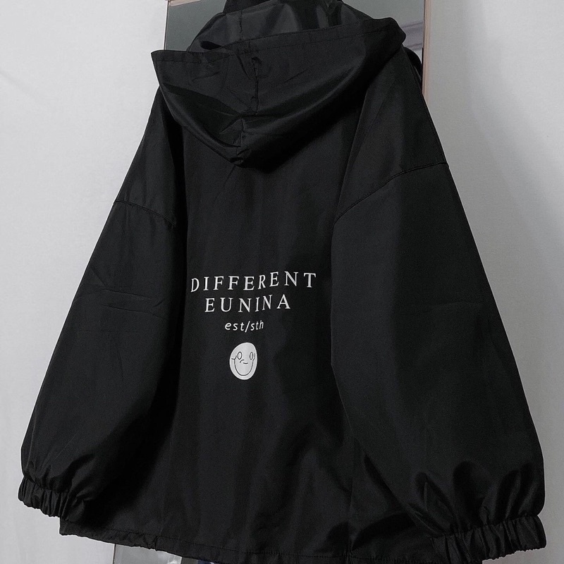 Áo Khoác Dù Jacket Dù Form Rộng Khóa Kéo Thêu Logo Mặt Cười Ulzzang Unisex