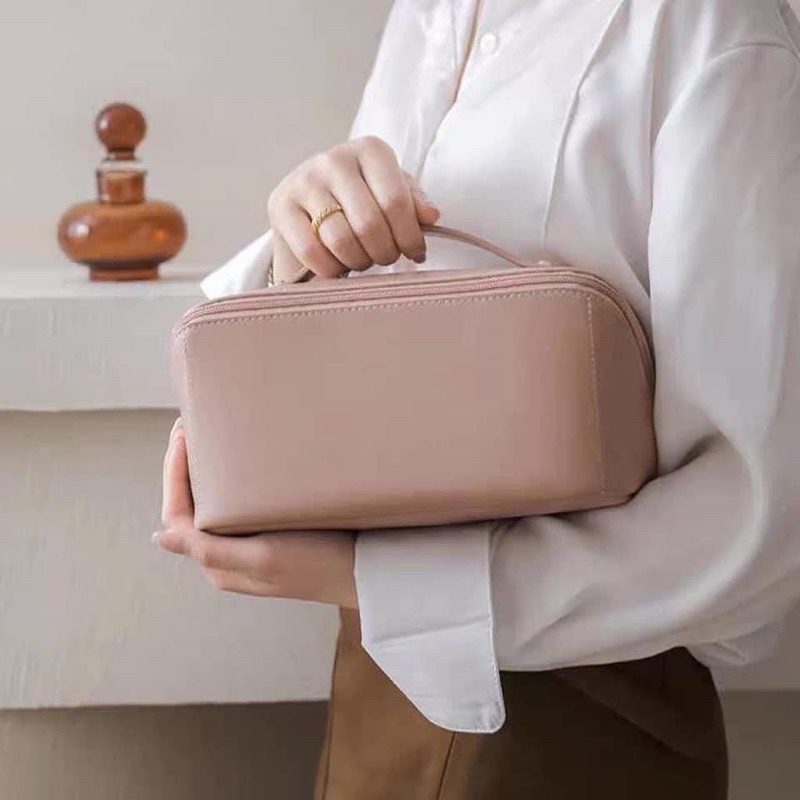 túi đựng Mỹ phẩm có 2 màu Hồng dỗ và Nâu