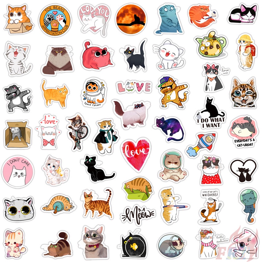 Bộ 100 Cái/Bộ ☆ Miếng Dán Hình Mèo Dễ Thương Vui Nhộn ☆ Miếng Dán Chống Thấm Nước Họa Tiết Graffiti Thời Trang
