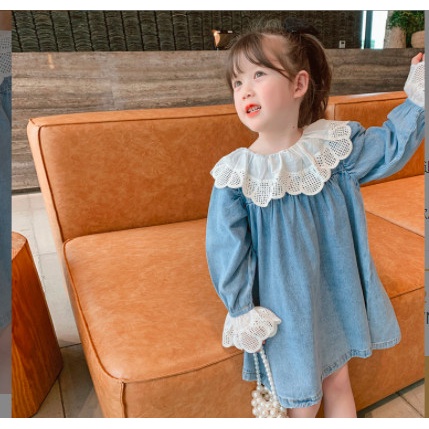 Váy bò phối ren tiểu thư cho bé gái đủ size 2022