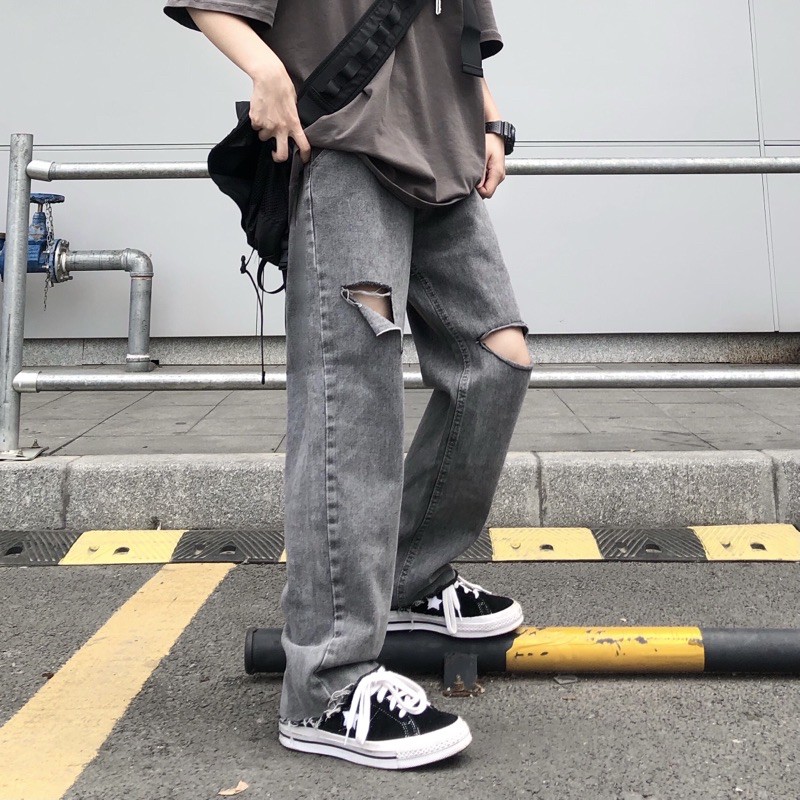 [ORDER-CÓ BIG SIZE] Quần bò jeans ống rộng rách gối Ulzzang hiphop siêu chất ❤️