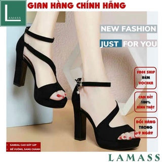 Sandal Cao Gót Đế Vuông 12p - Sandal Quai Mảnh Đế Vuông Dây Đan Chéo 12 Phân - GIÀY SANDAL NỮ ,LAMASS