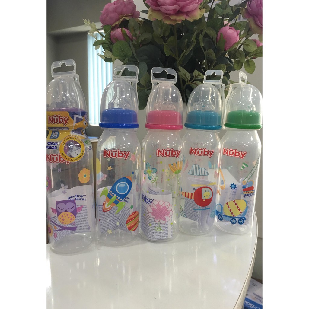 Bình sữa chống sặc cổ hẹp Nuby non-drip 120ml - 240ml