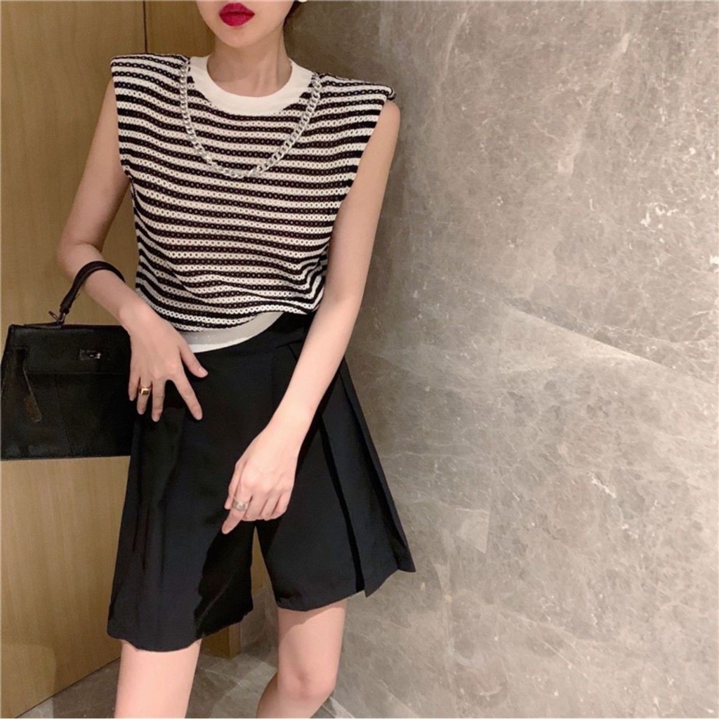 Áo Thun Sát Nách Dáng Rộng Hoạ Tiết Kẻ Sọc Thời Trang Mùa Hè Cho Phái Nữ