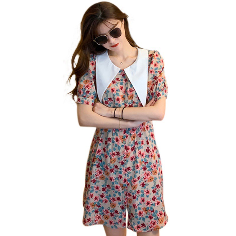 Váy mini tay phồng ngắn họa tiết hoa thời trang nữ mùa hè