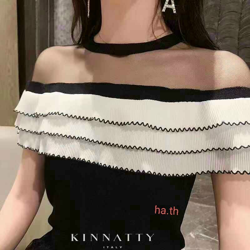 [XẢ HÀNG] Áo Len Vai Ren Bèo Ngực Cách Điệu Tay Ngắn | Smide Clothing