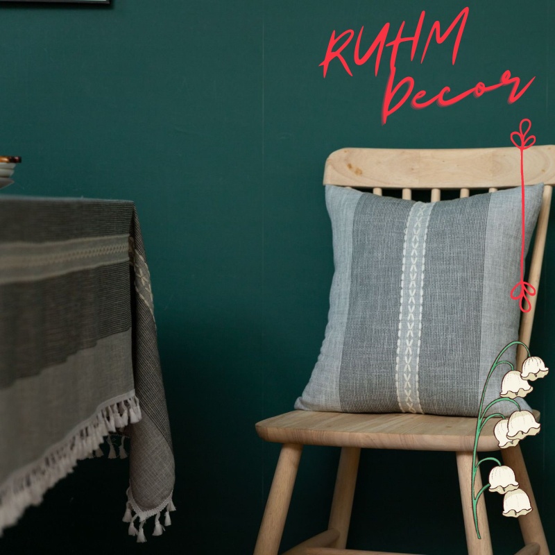 Khăn trải bàn cao cấp sang trọng Ruhm Decor cotton thêu dày dặn, không bai xù trang trí phòng ăn KBCC14