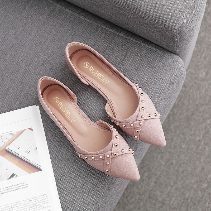 Giày Búp Bê Mũi Nhọn Đế Bằng Phong Cách Hàn Quốc Thời Trang Cho Nữ Size 34-44