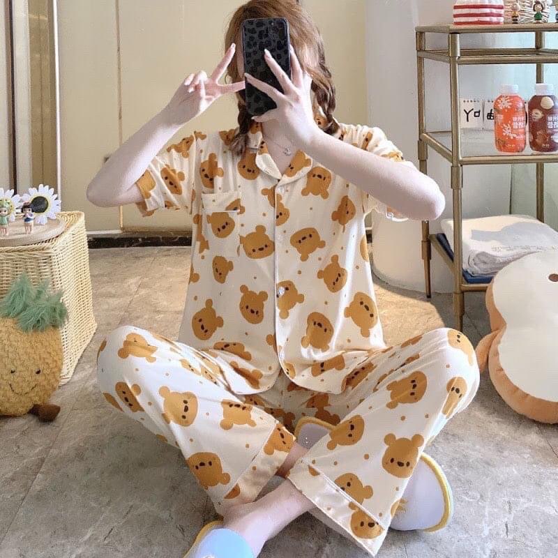 Đồ bộ pijama tay ngắn quần dài Kate thô freesize&lt;60kg