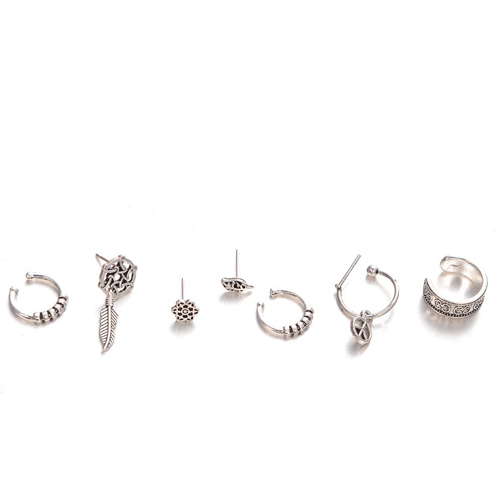 Set 7 bông tai bạc kiểu dáng trẻ trung, cá tính cho nữ