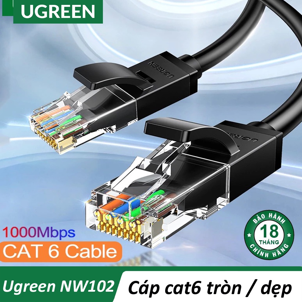 Cáp Mạng Lan Cat6 UGREEN NW102 Bấm Sẵn hai đầu Dây Dẹp Tròn UTP 1000Mbps - Hàng Chính Hãng
