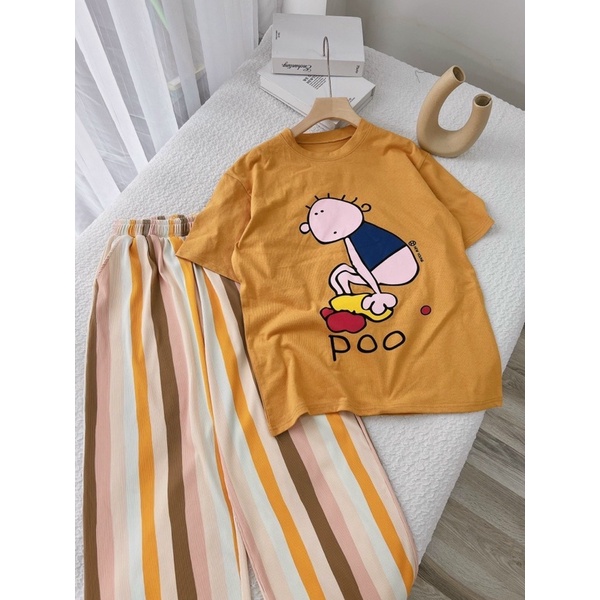 SET ÁO THUN VÀNG QUẦN SỌC MÀU TRẺ TRUNGGIMI (Kèm ảnh thật)