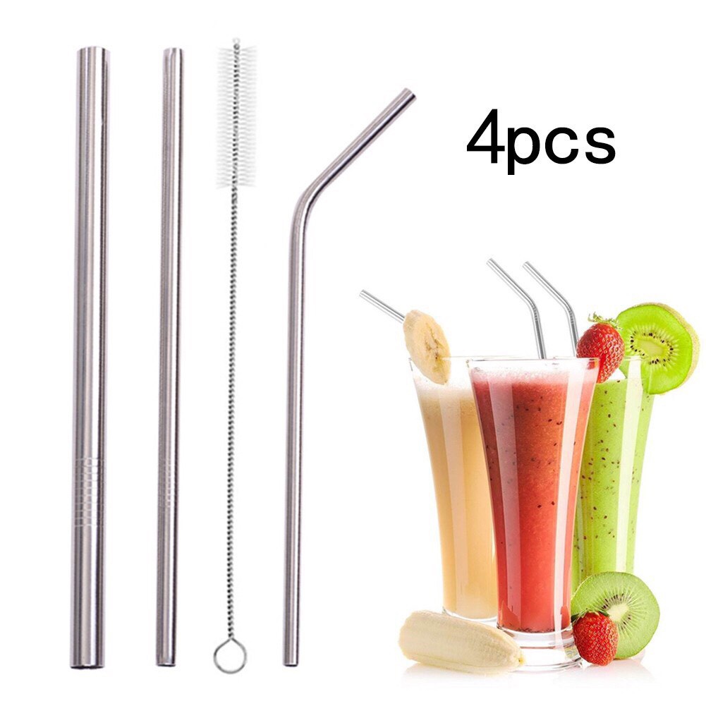 Bộ 3 Ống Hút Inox Màu Bạc Kèm Cọ Rửa Đủ Size Có Túi Dây Rút - MTDDT