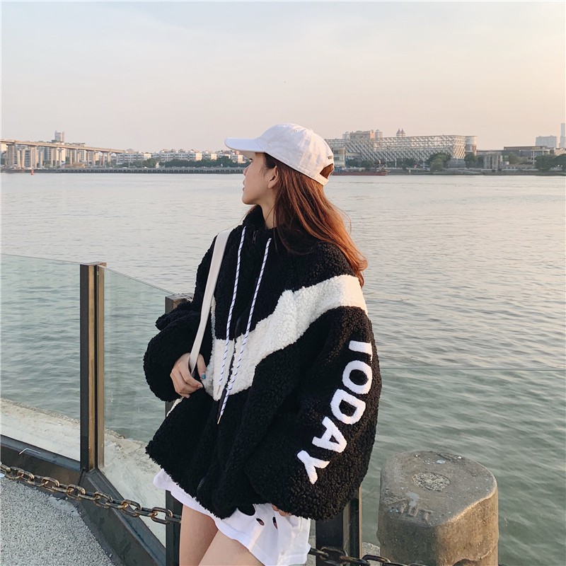 Áo khoác len lông cừu năng động phiên bản Hàn, Áo khoác lông cừu unisex chất đẹp | BigBuy360 - bigbuy360.vn