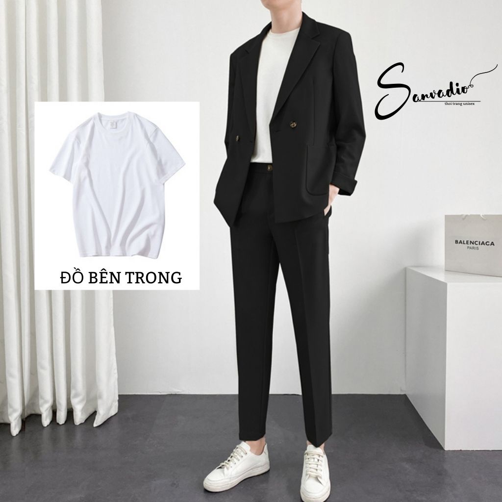 Set áo blazer nam và quần âu nam SANVADIO form dáng BASIC dễ phối đồ áo khoác nam dài tay 2 lớp thời trang cao cấp AD016