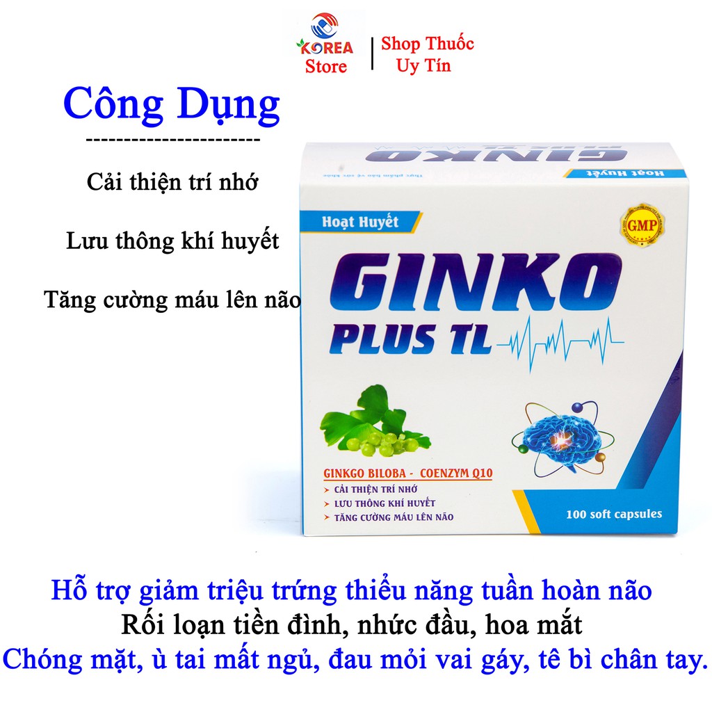 Hoạt huyết dưỡng GINKO PLUS lưu thông khí huyết cải thiện trí nhớ, tăng cường máu lên não, hộp 100 viên