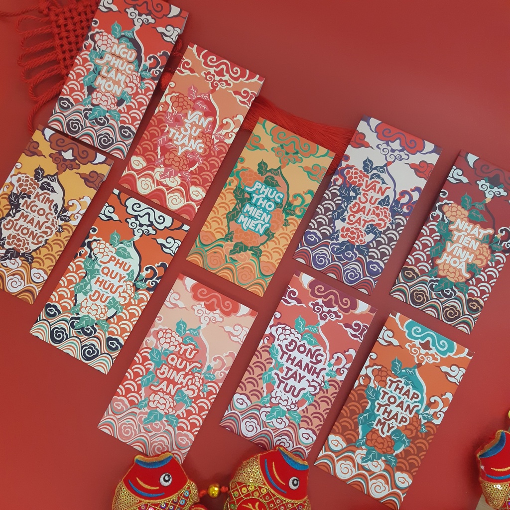 Bao lì xì 9x17 cm SDstationery CÁT NIÊN MỸ Ý (set 5 bao) giấy chất lượng cao, hoa văn cổ truyền sang trọng
