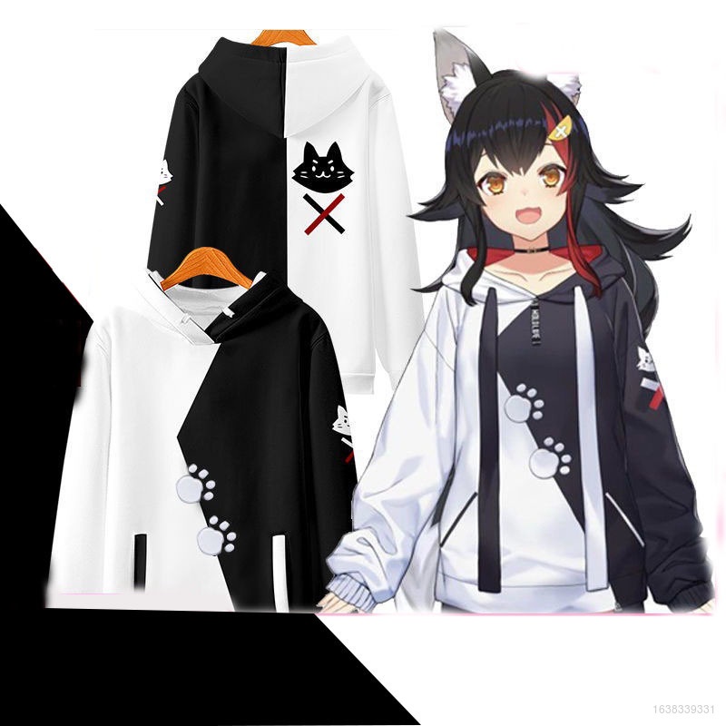Áo hoodie tay dài hóa trang Ookami Mio có nón trùm đầu phong cách Halloween