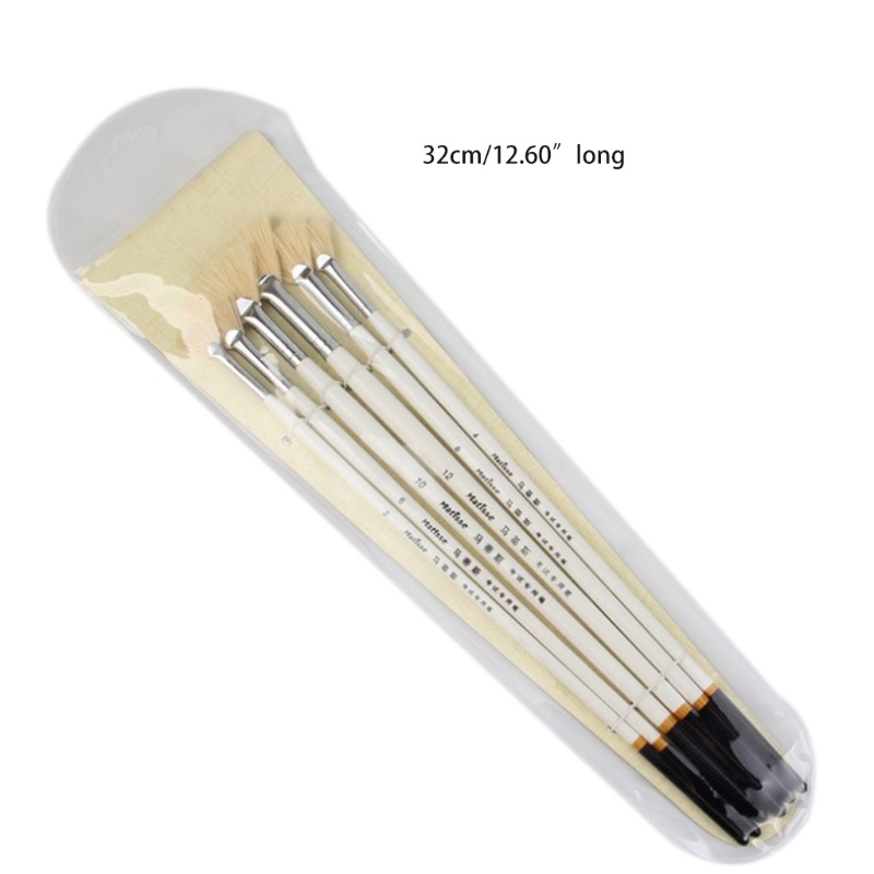Set 6 cọ vẽ tranh sơn dầu sợi lông heo hình dạng quạt thân gỗ tiện lợi