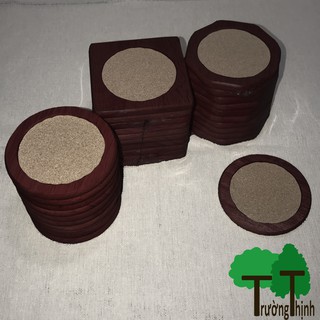 Sỉ miếng lót ly cốc lốc 10 miếng bằng gỗ cao su các loại 100% màu nâu bần trơn