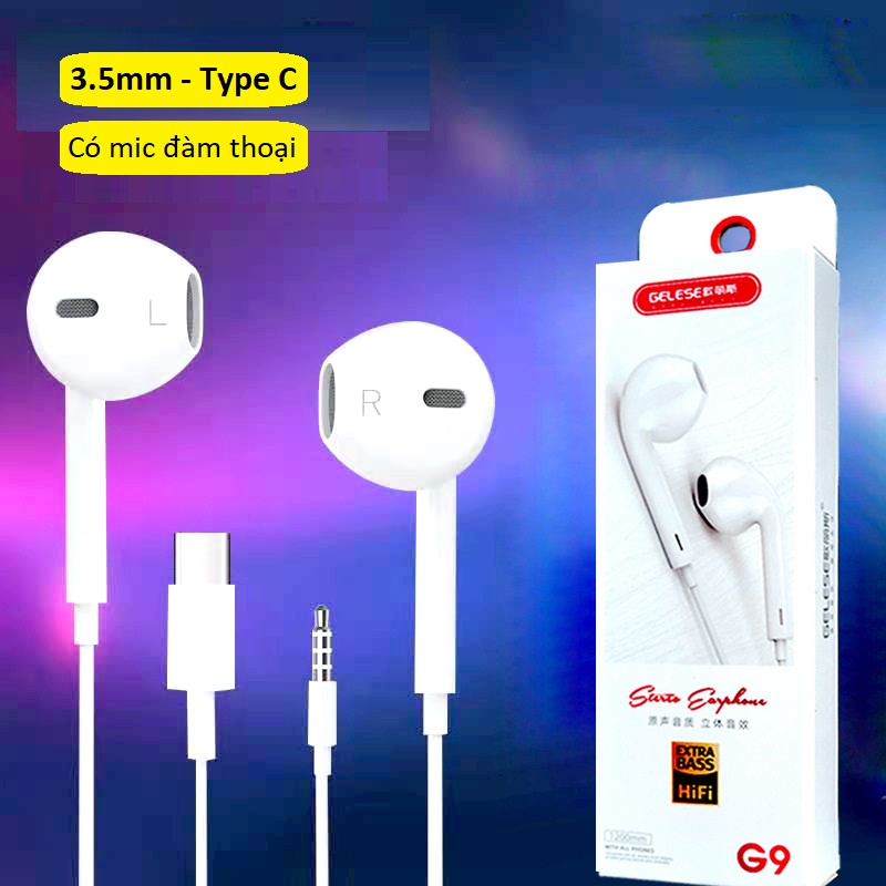 Tai nghe nhét tai có dây giắc 3.5mm - Type C tích hợp micro chất lượng cao phù hợp với mọi điện thoại