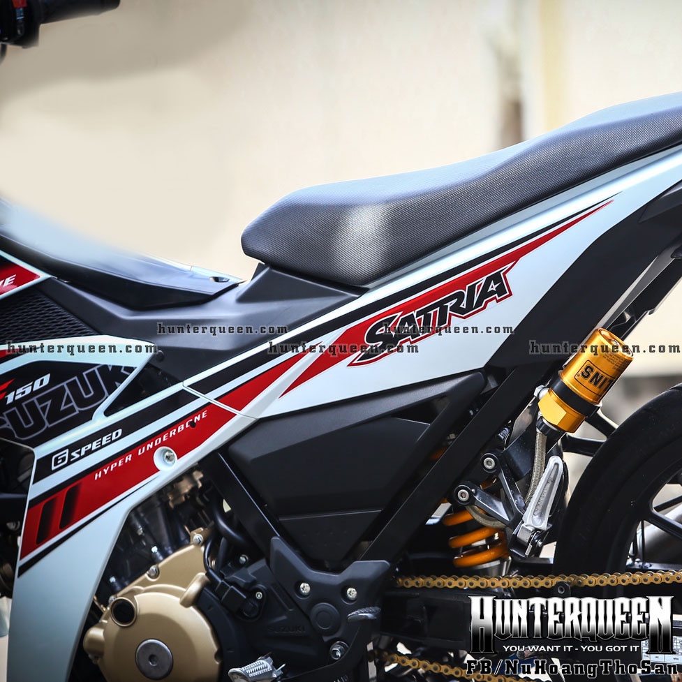 Tem rời cao cấp dán xe Raider FI trắng, phối đỏ đen. Decal bền bỉ, không bay màu