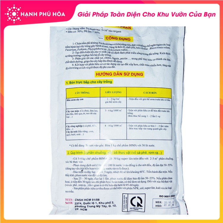 Chế Phẩm Sinh Học Bima Nấm Đối Kháng Trichoderma 1kg/Gói-Chuyên Dành Bón Lót, Bón Thúc, Cung Cấp Dinh Dưỡng, Cải Tạo Đất