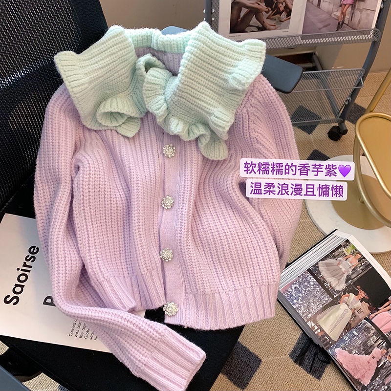 Áo Khoác Cardigan Dệt Kim Mềm Cổ Búp Bê Thời Trang Thu Đông Dành Cho Nữ