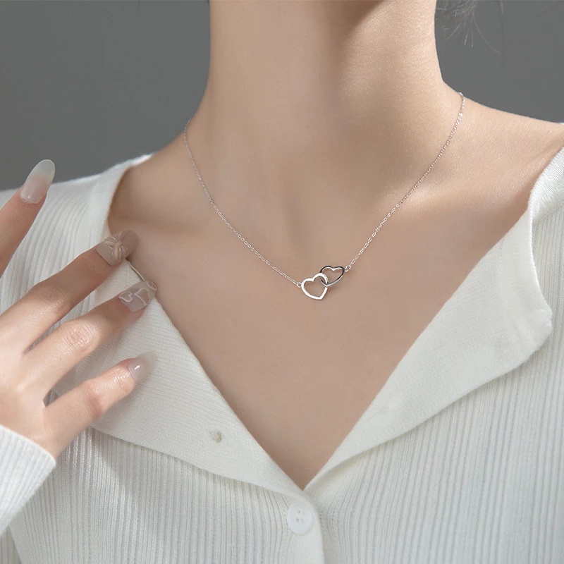Vòng Cổ Choker Hợp Kim Mặt Hình Trái Tim Đôi Màu Vàng/Bạc Phong Cách Lãng Mạn Thời Trang Cho Nữ
