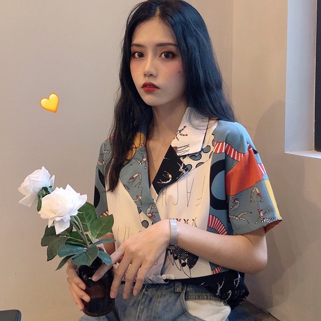 Áo sơ mi voan nữ có cổ polo croptop phối màu đẹp đi chơi thời trang kiểu 2020 - Hàng mới về
