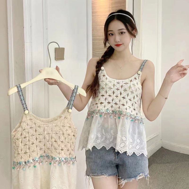 Áo Hai Dây Không Tay Thêu Họa Tiết Ngọt Ngào Thời Trang Mùa Hè Cho Nữ