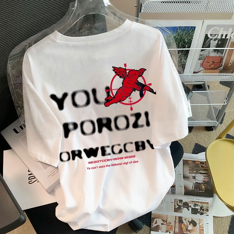 Áo thun XIAOZHAINV tay ngắn cổ tròn 2 màu sắc tùy chọn in chữ cái phong cách hip hop cổ điển năng động