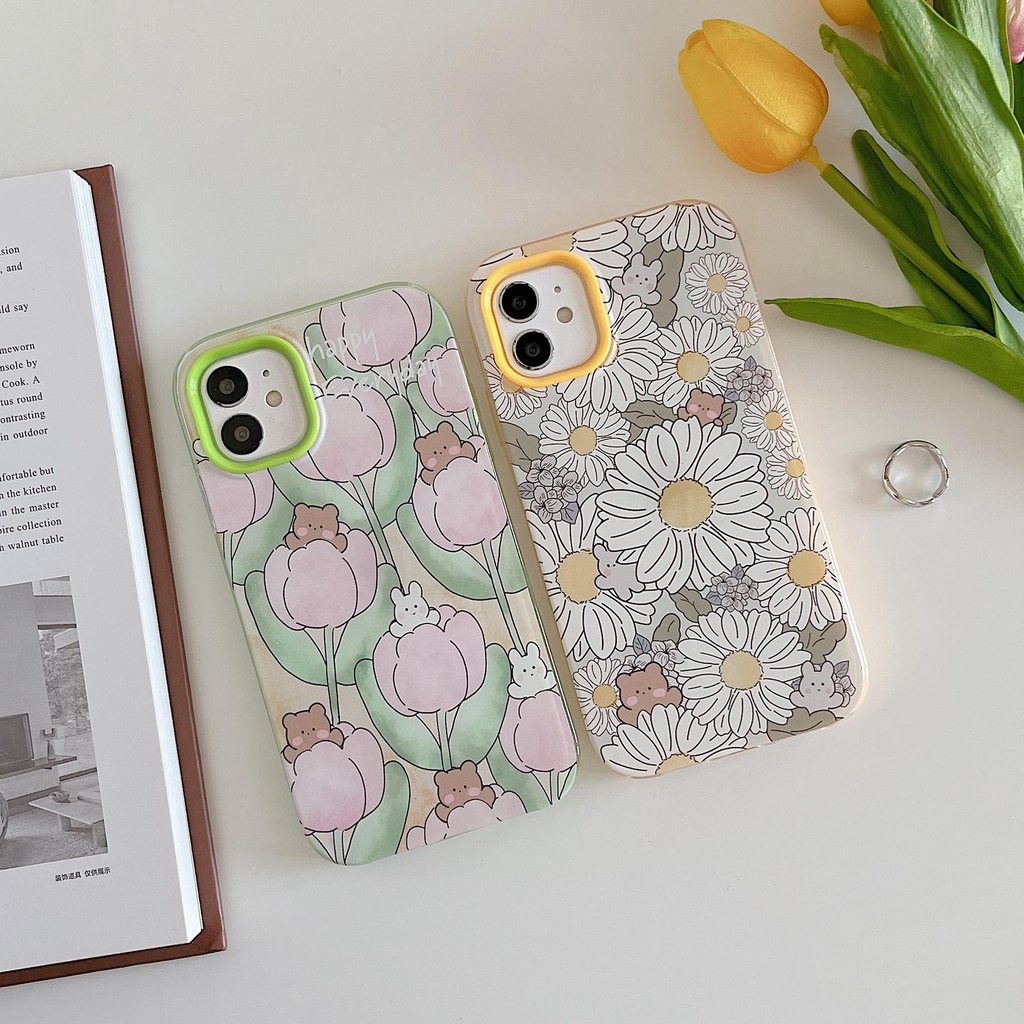 Ốp Điện Thoại Tpu Silicon Dày Mềm Chống Sốc Hình Hoa Cúc 3 Trong 1 Cho iPhone 13 12 11 Pro Max XR 8 7 Plus